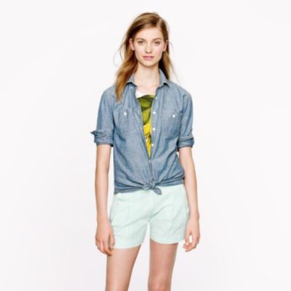 J. Crew Shorts. Green and white seersucker.